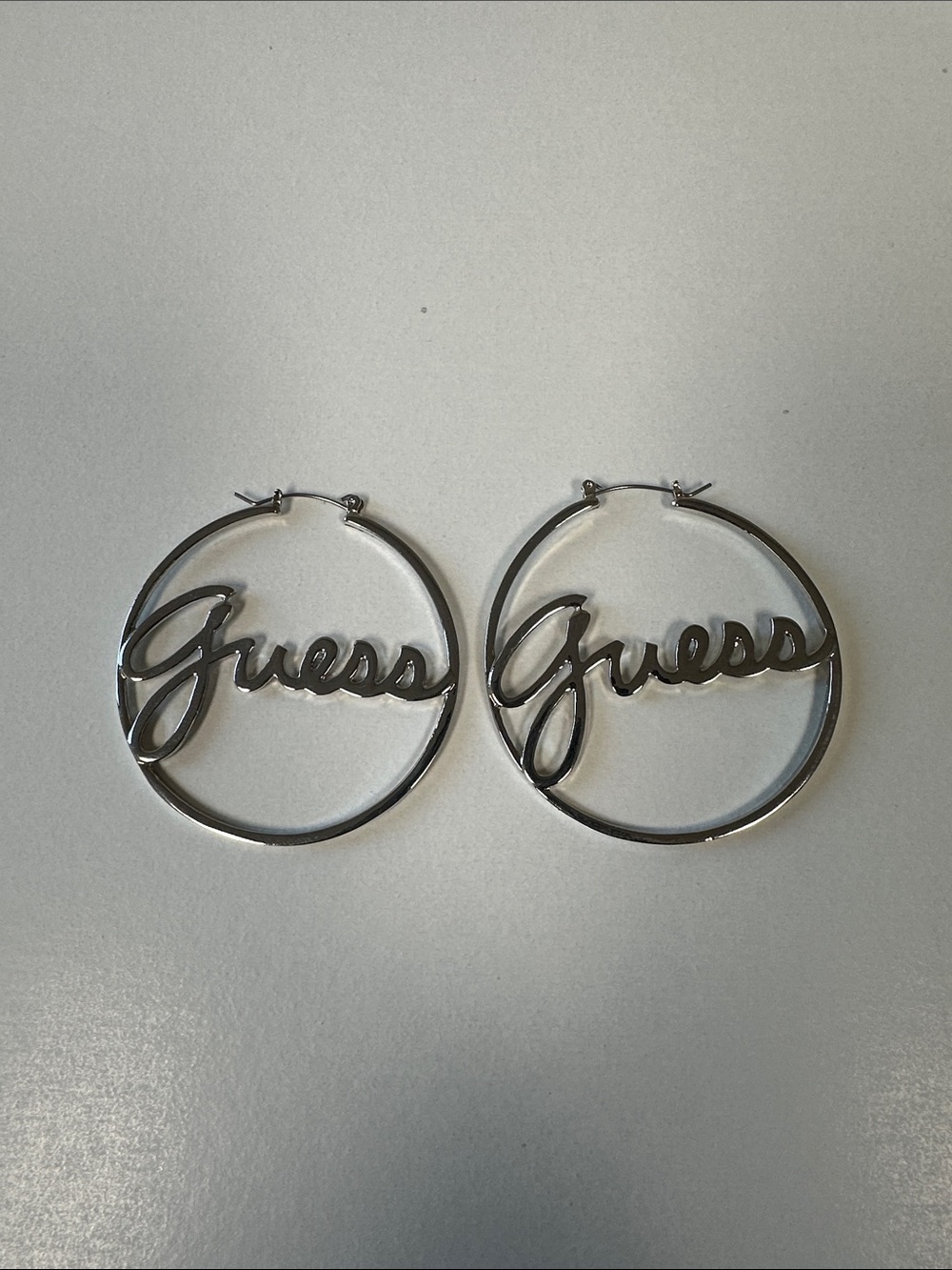 Guess by Marciano Silver Script Hoop Earrings